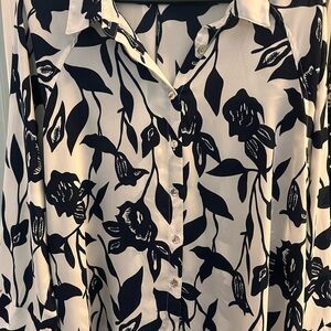 Elegant Navy Blue and White Floral Button Down Shirt